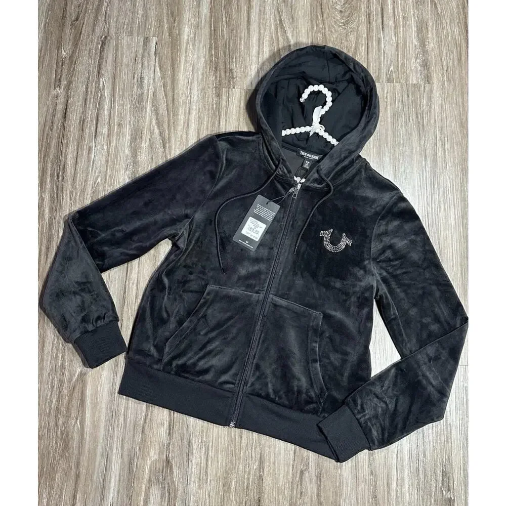 True Religion NWT Hoodie Mens M Black Buddha Full Zip Sweatshirt Jacket Sweater
